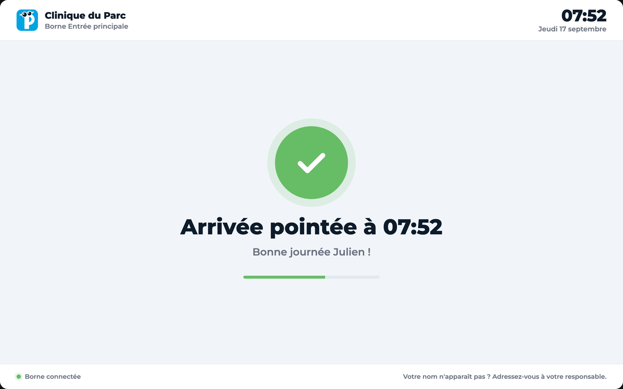 La confirmation : arrivée pointée à 07:52