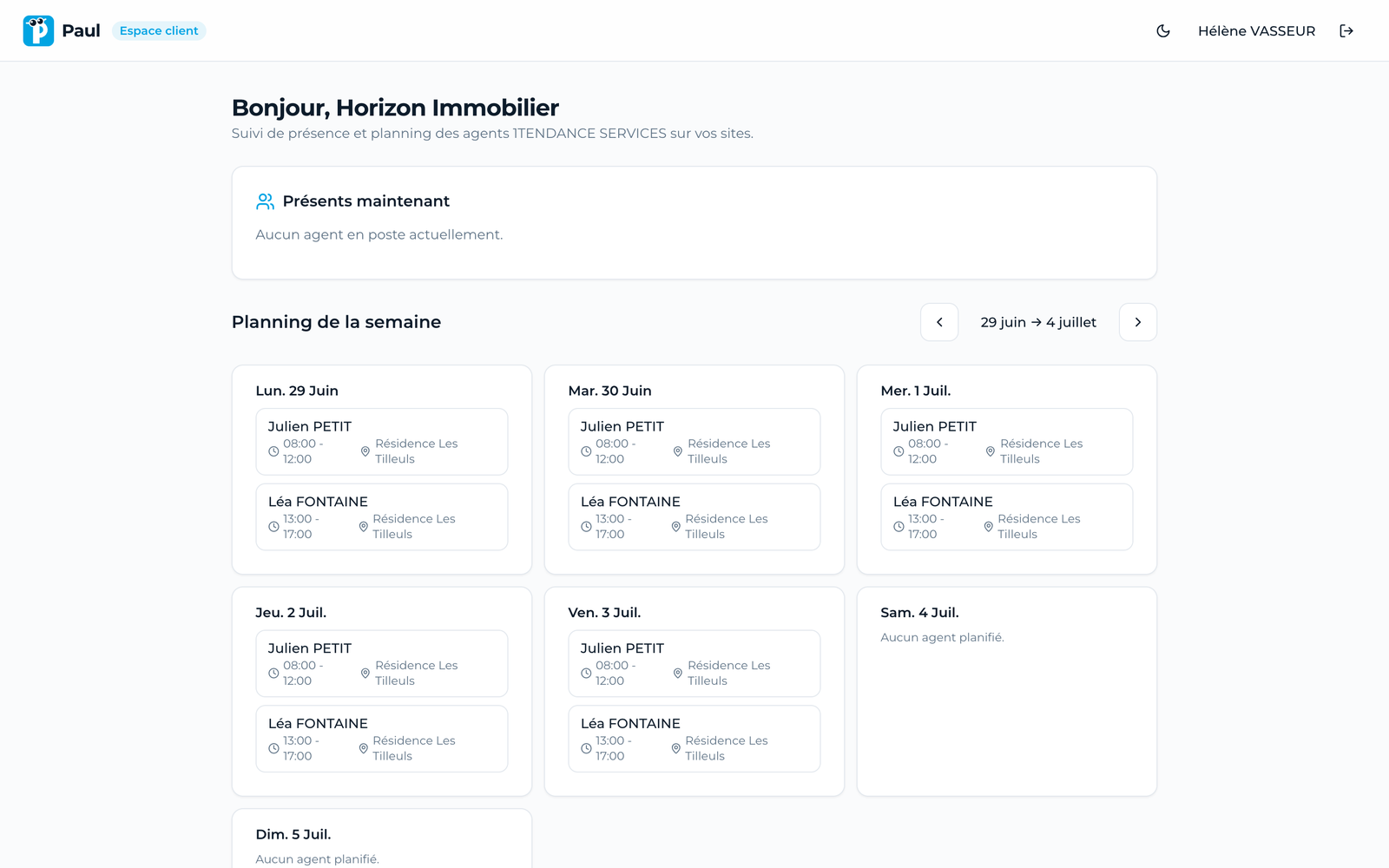 Le portail client de Paul : suivi de présence et planning des agents sur les sites